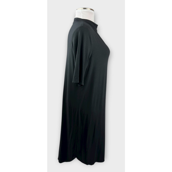 Eileen Fisher Stretch Jersey Knit Mock Neck Dress Midi Half Sleeve Black Size XL - Picture 9 of 14